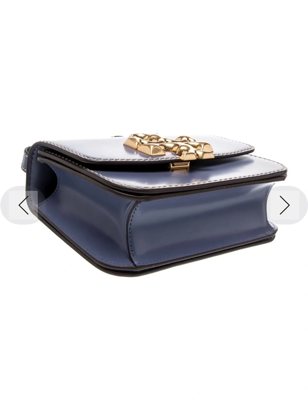 Tory Burch Blue Leather Shoulder Bag with Oversized Gold Logo